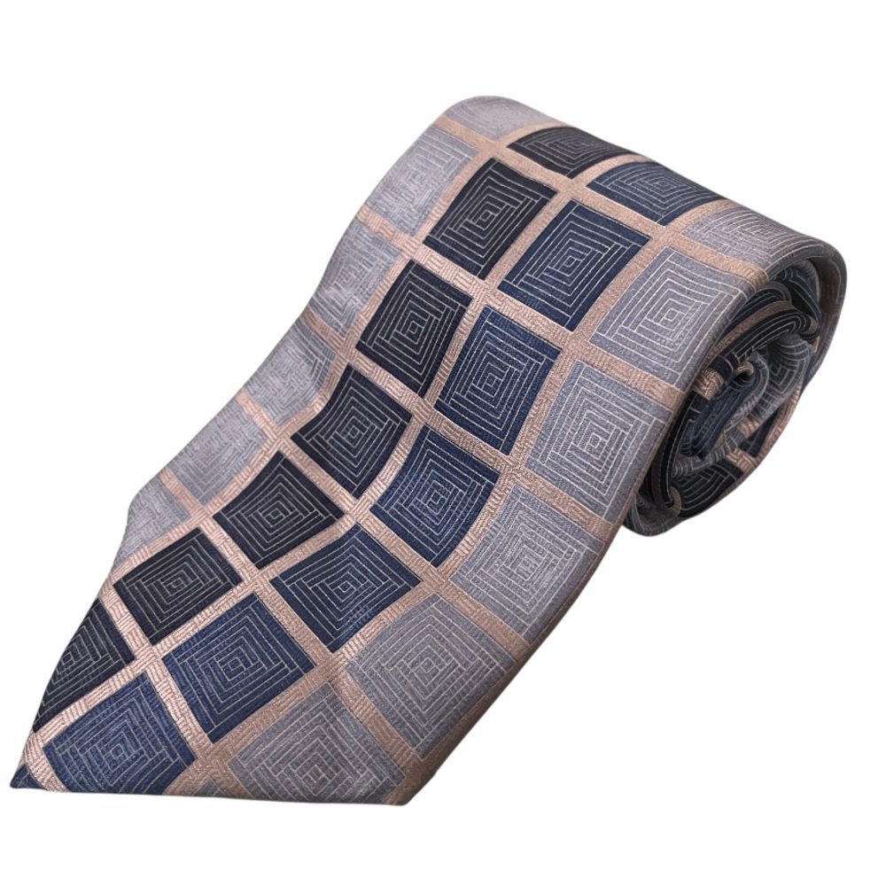BILL ROBINSON Sophisticated Navy, Sky and Tan Checkered Men's Tie